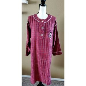 Vtg Disney Red Plaid Flannel Mickey Mouse Gown